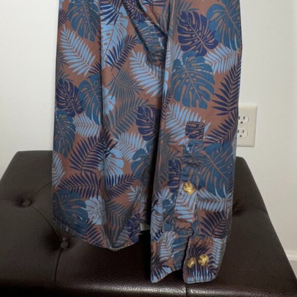 Duluth Trading Co Men's Blue Relaxed Fit Hawaiian Long Sleeve ButtonShirt - 2XL - Picture 3 of 6